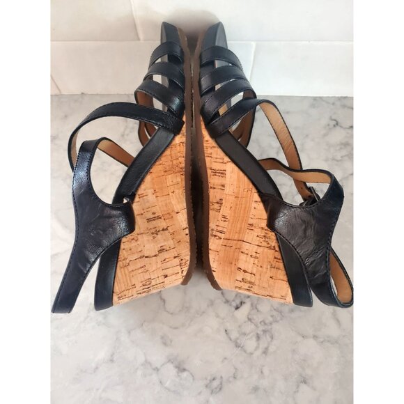 Abeo Bio System Black Leather Cork Wedge Sandals With Adjustable Straps Size 6 - Picture 7 of 8